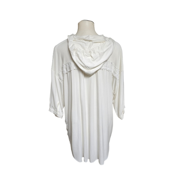 POL Hooded White Short Sleeve Relaxed Fit Boho Style Sweatshirt Size Small - Picture 3 of 15